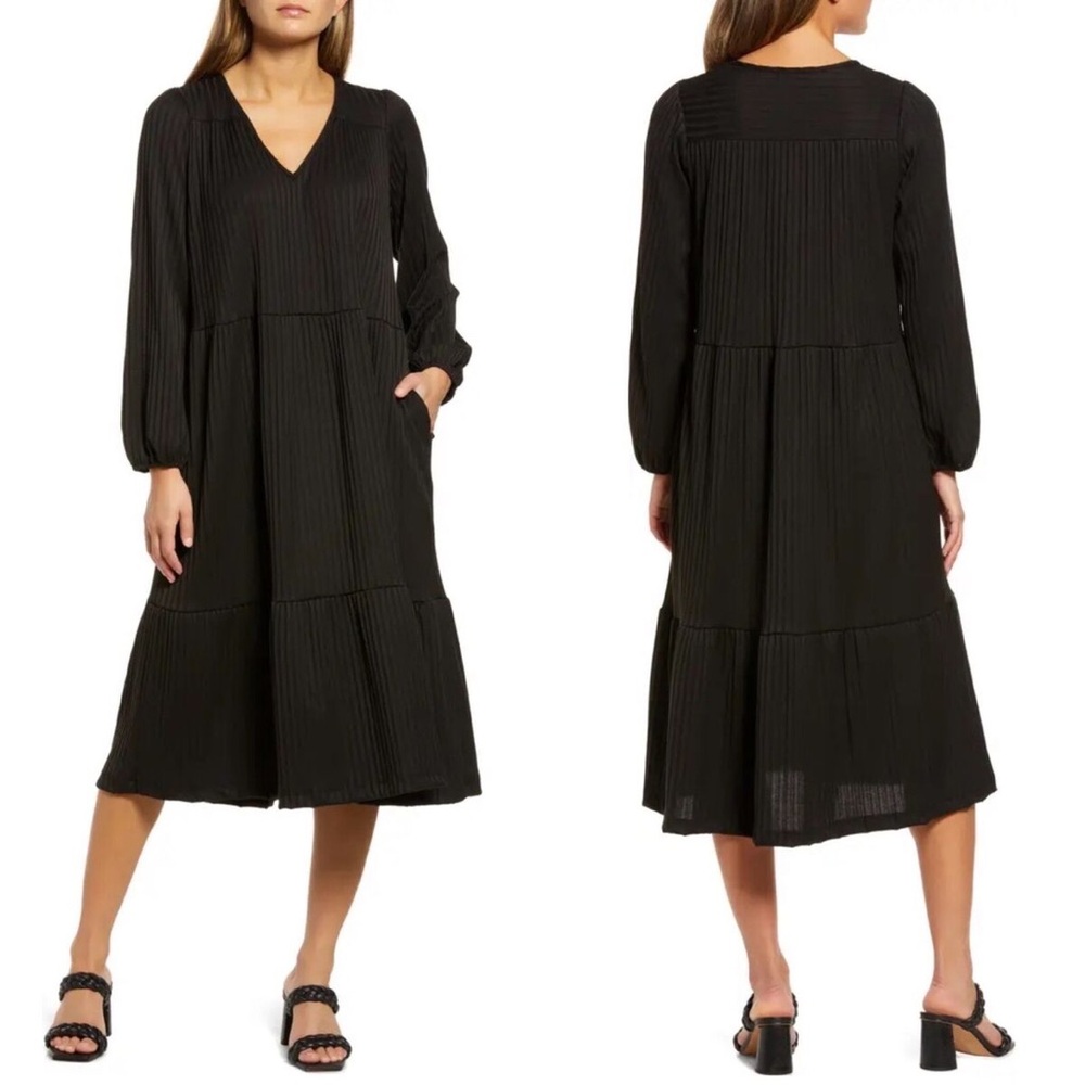 Lost + Wander Night After Night Ribbed Midi Dress Black Size XS New